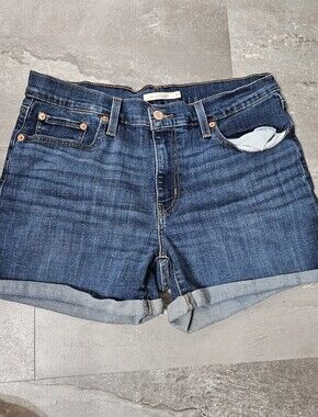 Levi's Red Tab Cuffed Denim Mini Shorts. Blue, Dewashed. 4" Inseam. Size 31.
